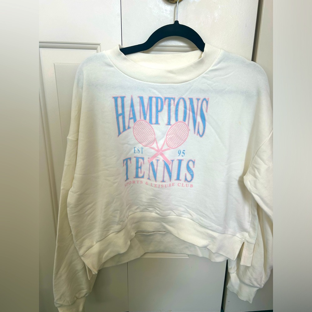 White Hamptons Tennis Cropped Sweatshirt